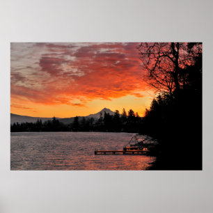 USA, Oregon. Blå Sjö och MT-Huva vid soluppgång Poster