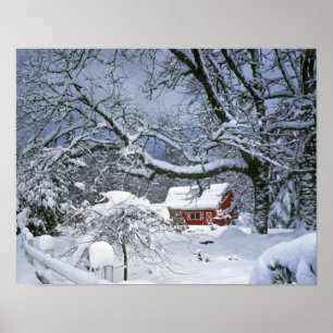 USA, Oregon, Clackamas County. Färsk snö Poster