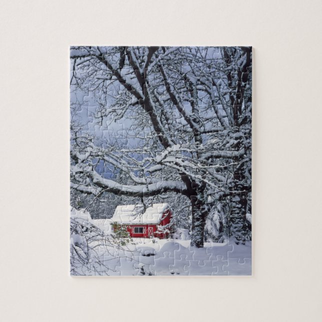 USA, Oregon, Clackamas County. Färsk snö täcker Pussel (Vertikal)