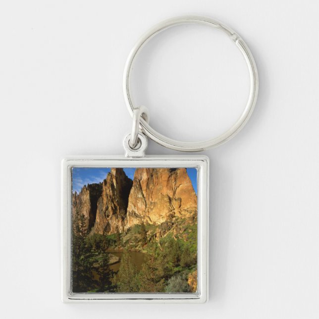USA, Oregon, Granitklippor vid Smith Rock State Fyrkantig Silverfärgad Nyckelring (Framsidan)
