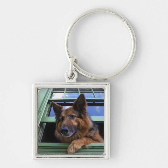 USA, Oregon, Portland. Griff långhåret Fyrkantig Silverfärgad Nyckelring (Framsidan)