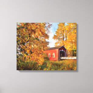 USA, Oregon. Shimanek Covered Bridge på morgonen Canvastryck