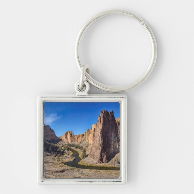 USA, Oregon, Smith Rock State Park Fyrkantig Silverfärgad Nyckelring (Framsidan)