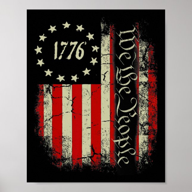 Usa Oss Flagga Patriotisk 4:e Juli Amerika  Poster (Framsidan)