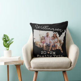 USA Outline Vacation Black Souvenir Family 2-Photo Kudde