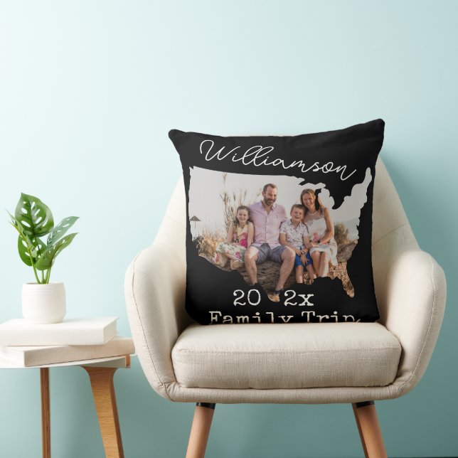 USA Outline Vacation Black Souvenir Family 2-Photo Kudde (Stol)