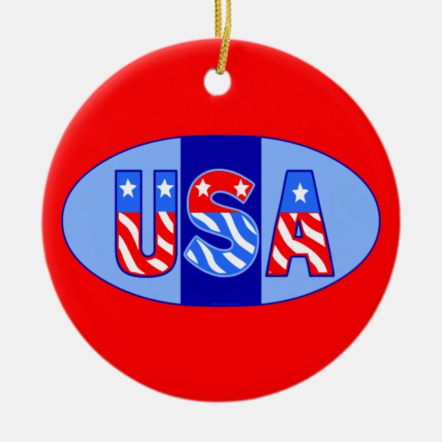 USA Oval Julgransprydnad Keramik (Framsidan)