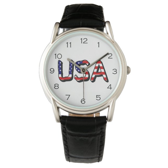 USA överlade med amerikanska Flagga Black Numbers- Armbandsur (Framsida)
