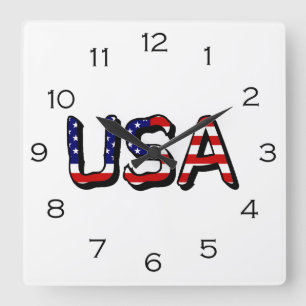 USA överlade på US Flagga Black Numbers Wcct Fyrkantig Klocka