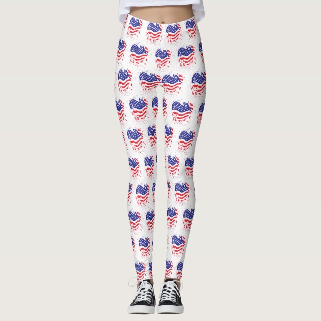 USA Paint Splatter Kärlek Heart Leggings (Framsida)