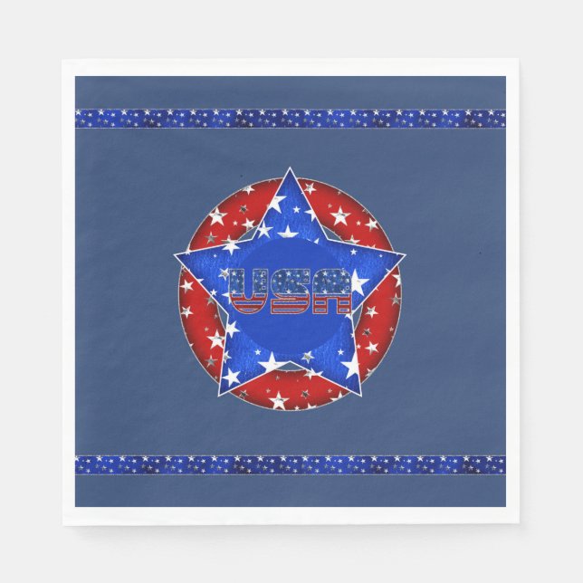 USA Papper Napkins Red, White, Blue Pappersservett (Framsidan)