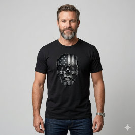 USA Patriot 1776 Skull American Flag Distressed T Shirt