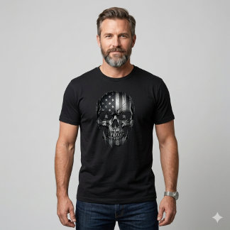 USA Patriot 1776 Skull American Flag Distressed  T Shirt