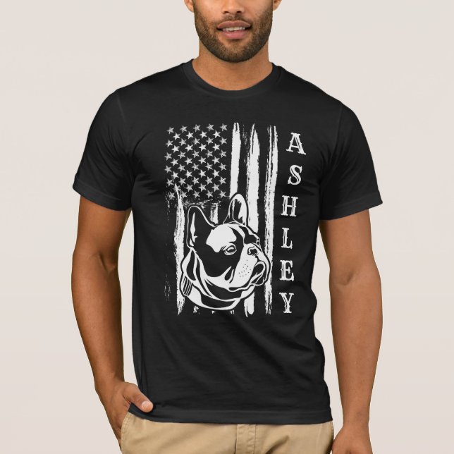 USA Patriot Fransk Bulldog Hund US Pet T Shirt (Framsida)