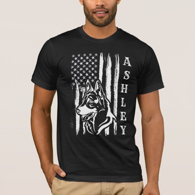 USA Patriot German Shepherd Hund US Pet T Shirt (Framsida)