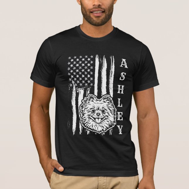 USA Patriot Pommern Hund US Pet T Shirt (Framsida)
