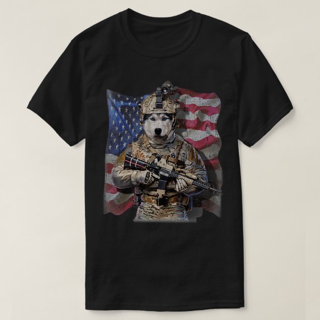 USA Patriot Siberian husky Hund as Commando T Shirt (Design framsida)