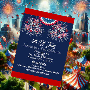 USA Patriotic 4:e juli Firecracker BBQ Party Blue Inbjudningar
