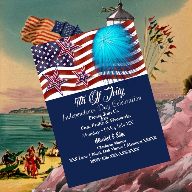 USA Patriotic 4:e juli Firecracker Party Inbjudningar (US Patriotic 4th July Firecracker Party Invitation)
