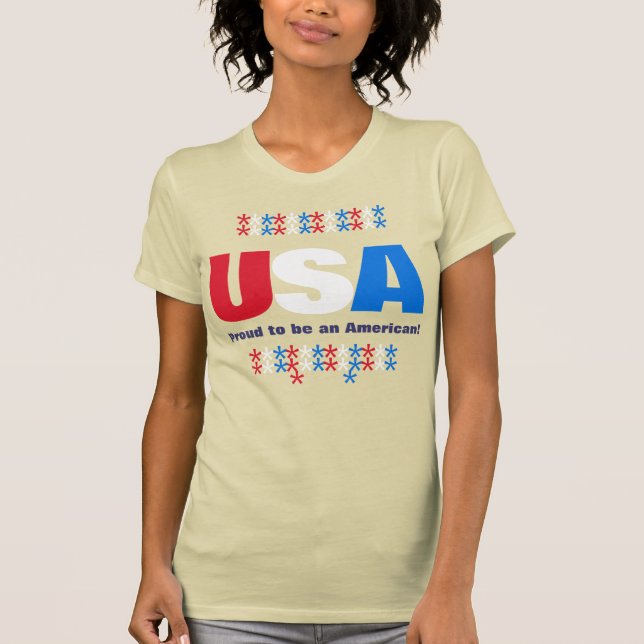 USA Patriotic 50 Stars Rött vitt blått T Shirt (Framsida)