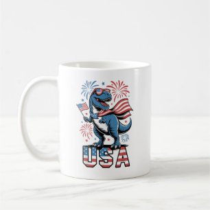 USA Patriotic American Flagga 4 juli Dinosaur Kaffemugg