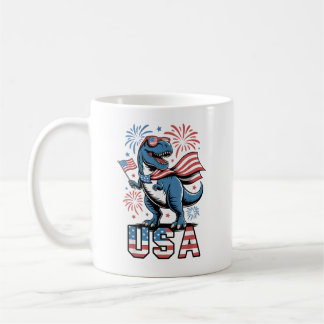 USA Patriotic American Flagga 4 juli Dinosaur Kaffemugg