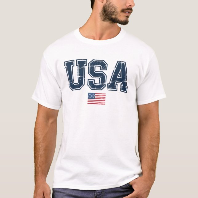 USA Patriotic American Flagga Distress T Shirt (Framsida)