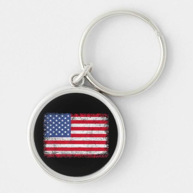 USA Patriotic American Flagga För manar Women Kids Rund Silverfärgad Nyckelring (Framsidan)