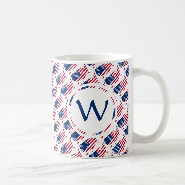USA Patriotic Anpassningsbar Monogram VÄLSIGNA DIG Kaffemugg (Höger)