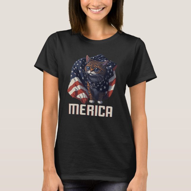 USA Patriotic Cat 4th Of July American Flag Merica T Shirt (Framsida)