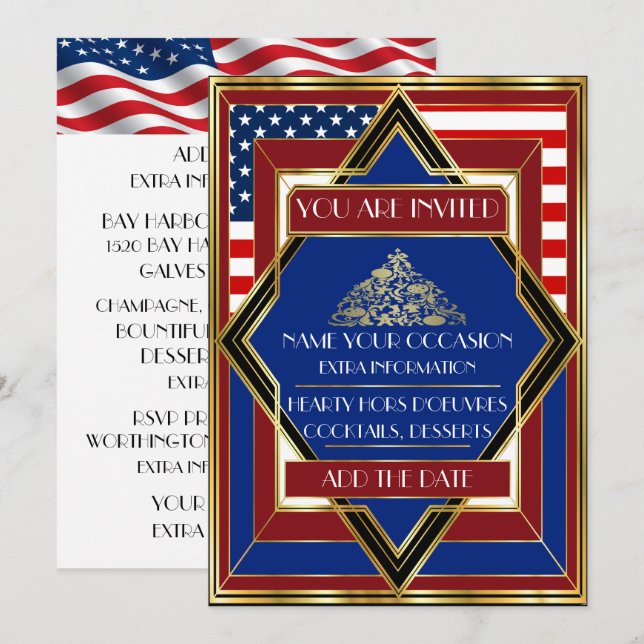 USA Patriotic Deco-julinbjudan Inbjudningar (Fram/baksida)