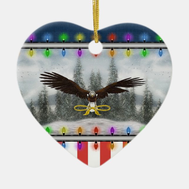 USA Patriotic Eagle Heart-julprydnaden Julgransprydnad Keramik (Framsidan)