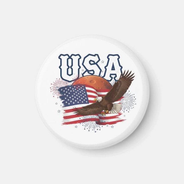 USA Patriotic Eagle with Mars Red Planet Design Magnet (Framsidan)