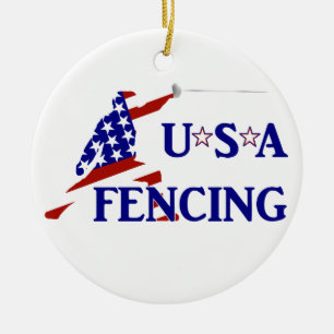 USA Patriotic Fencen Garde Sports Julgransprydnad Keramik