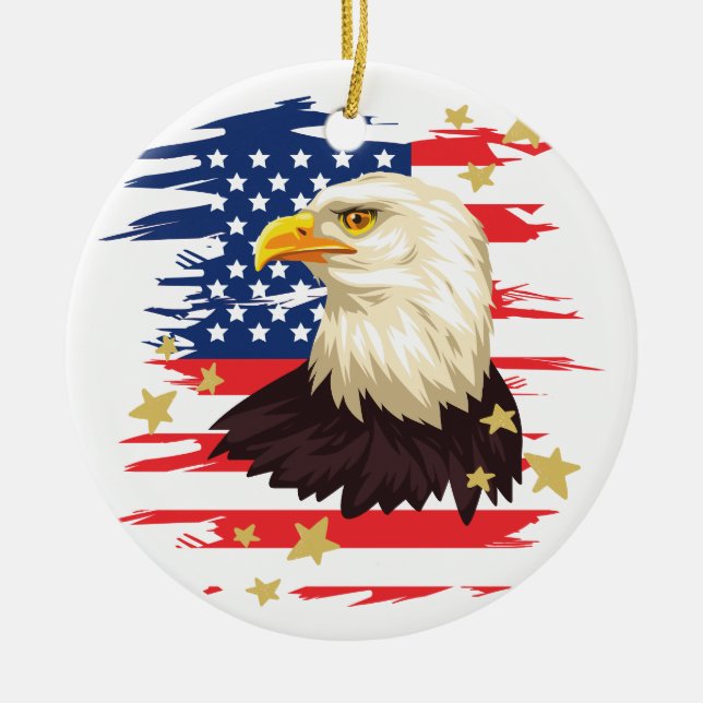 USA Patriotic Flagga Eagle Stars Julgransprydnad Keramik (Framsidan)