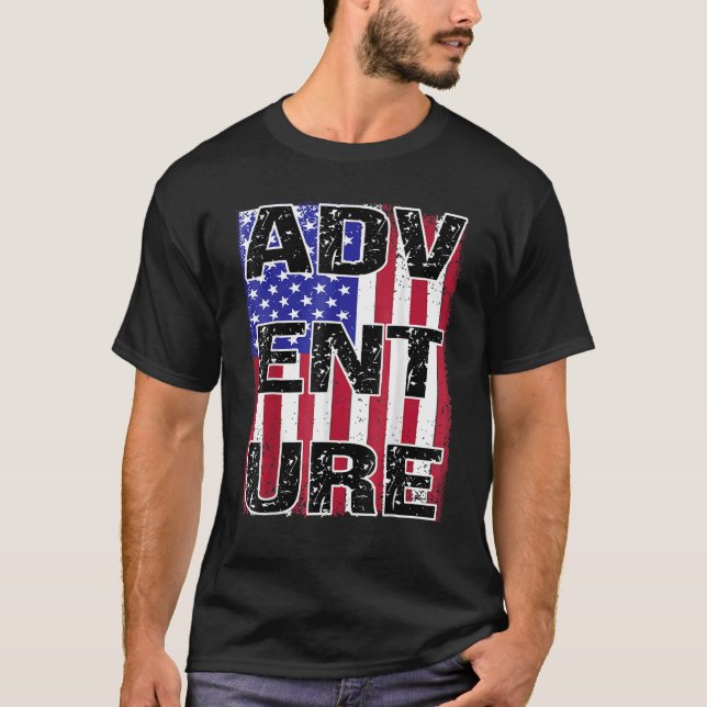 USA Patriotic Flagga Travel Äventyr Nature Vild Ou T Shirt (Framsida)