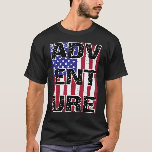 USA Patriotic Flagga Travel Äventyr Nature Vild Ou T Shirt (Framsida)
