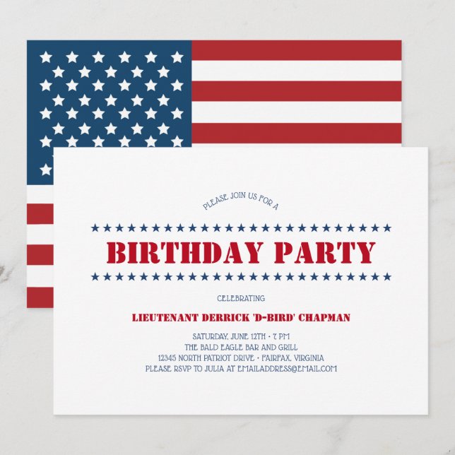 USA Patriotic Födelsedagsfest Inbjudningar (Fram/baksida)