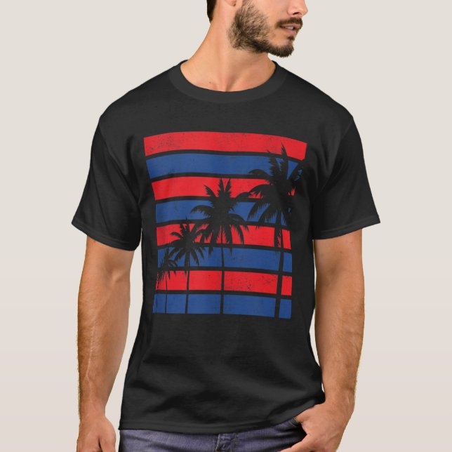 USA Patriotic Handflatan Träd, Rött vitt blått 4th T Shirt (Framsida)