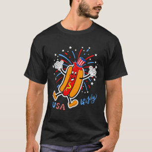 USA Patriotic Hotdog med Fireworks Sommar 4:e T Shirt