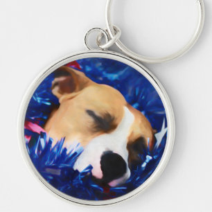 USA Patriotic Hund American Pit Bull Terrier Rund Silverfärgad Nyckelring