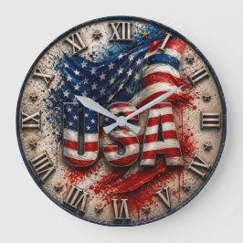 USA Patriotic Independence Day Decor Stor Klocka