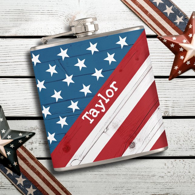 USA Patriotic juli 4:e Rustic Wood American Flagga Fickplunta (Skapare uppladdad)