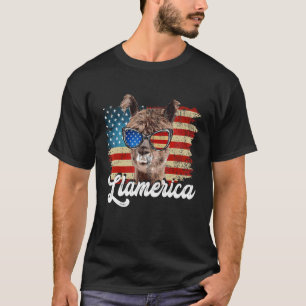 Usa Patriotic Llama Cute Animal America Flagga T Shirt