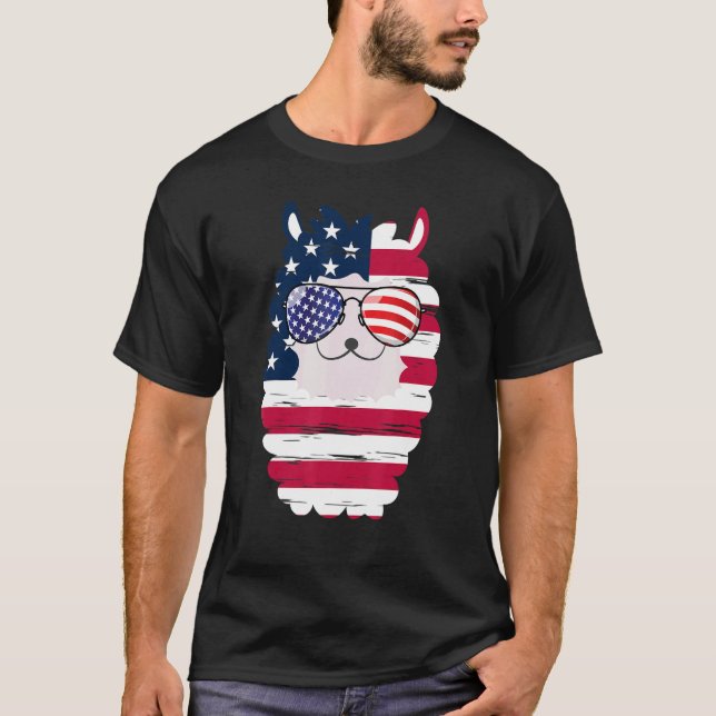 USA Patriotic Llama US Flagga Glasses, 4:e Alp T Shirt (Framsida)