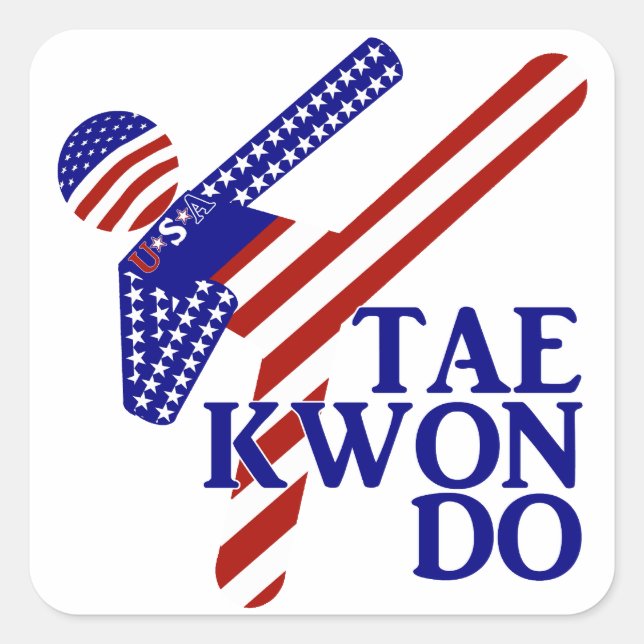 USA Patriotic Martial Arts TAEKWONDO Fyrkantigt Klistermärke (Framsida)