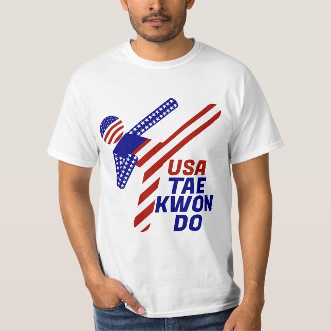 USA Patriotic Martial Arts TAEKWONDO T Shirt (Framsida)