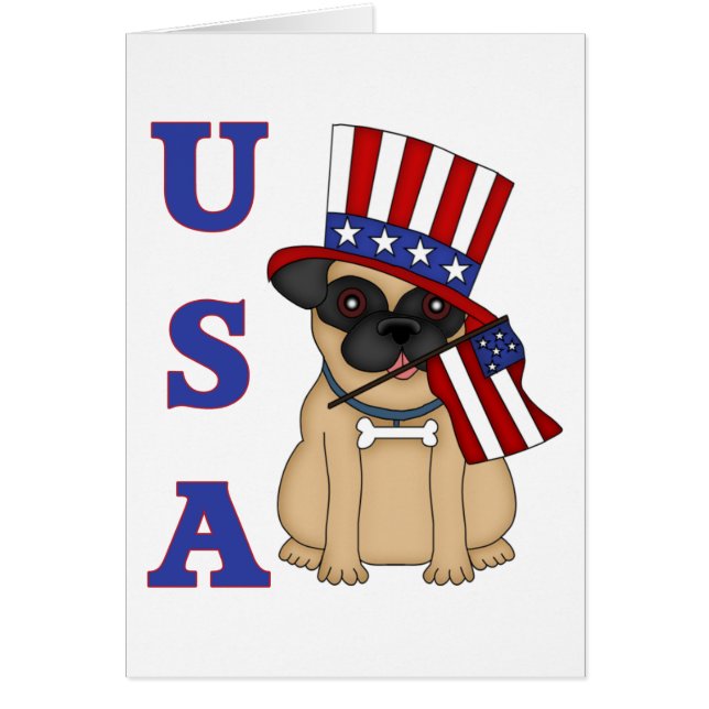 USA Patriotic Pug med Flagga Hälsningskort (Framsidan)