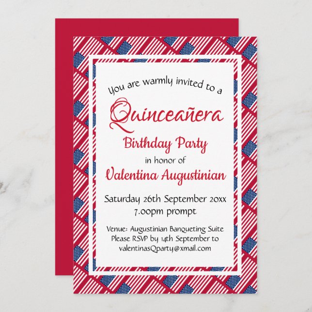 USA Patriotic Quinceañera Birthday Personlig Inbjudningar (Fram/baksida)