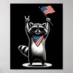 Usa Patriotic Raccoon Manar Women Kids Funny 4:e a Poster